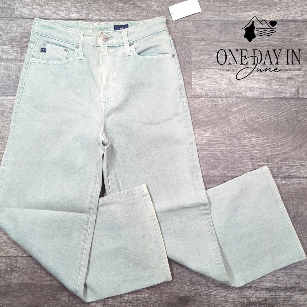 AG Adriano Goldschmied High Rise Wide Leg Crop Jeans Mint Green NWT Size 27 (4)